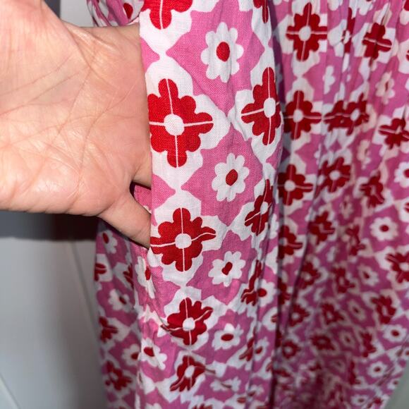 Boden Plus SIze Dress 16 Linen Midi Length Pink White Red Short Sleeve Pullover - Picture 4 of 8